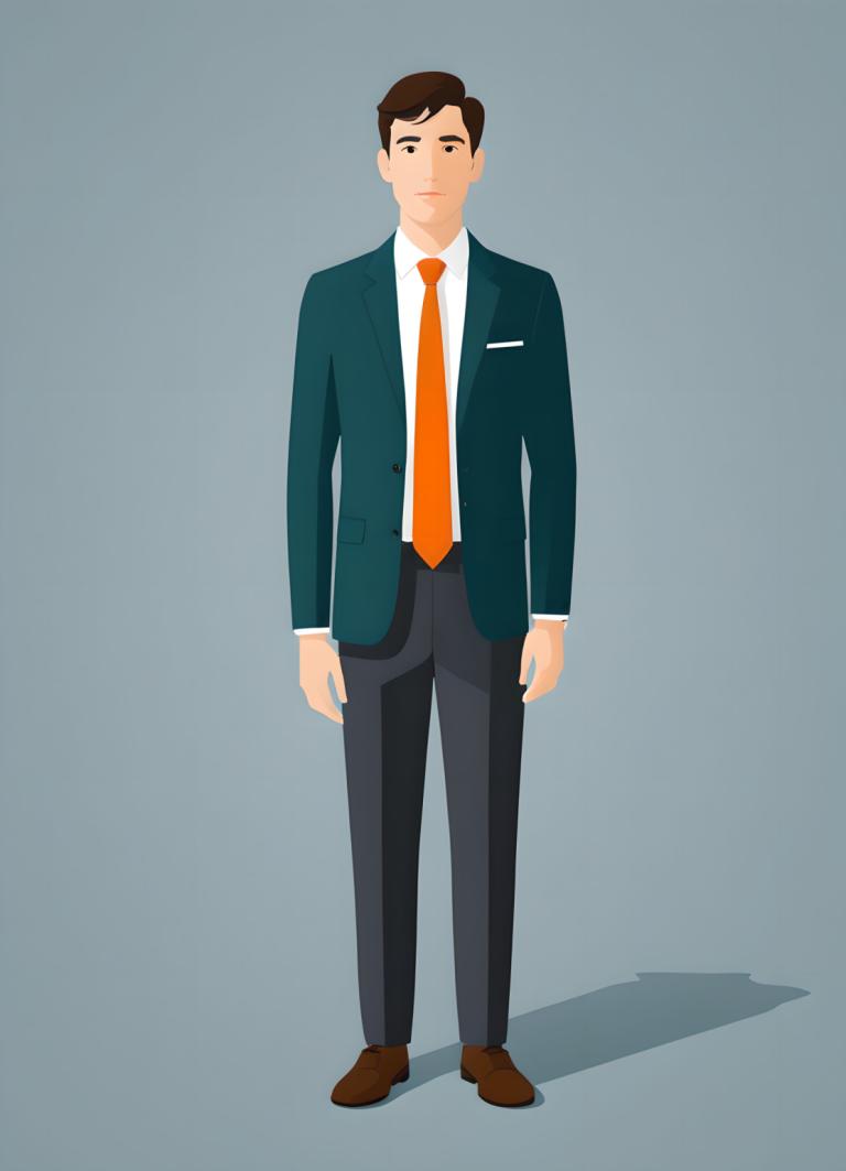 Illustration,Illustration, People, man, 1boy, solo, orange necktie, male focus, necktie, brown footwear