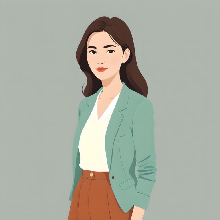 Illustration,Illustration, People, woman, 1girl, solo, brown hair, long hair, simple background, shirt