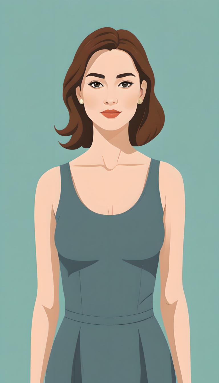 Illustration,Illustration, People, woman, 1girl, solo, brown hair, earrings, dress, jewelry, breasts