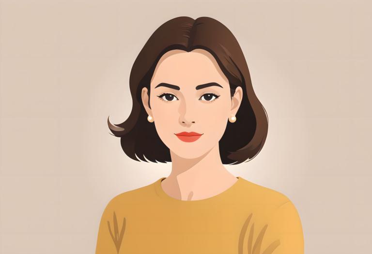 Illustration,Illustration, People, woman, 1girl, solo, jewelry, earrings, brown hair, shirt, yellow shirt