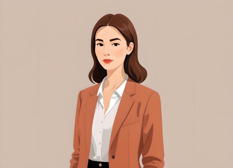 Illustration,Illustration, People, woman, 1girl, solo, shirt, brown hair, white shirt, simple background