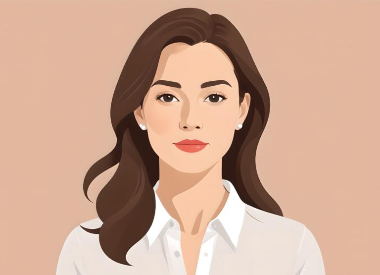 Remove Background, Illustration, People, woman, 1girl, solo, earrings, shirt, jewelry, brown hair, white shirt, simple background, collared shirt, looking at viewer, long hair, brown background, brown eyes, makeup, lipstick, red lips, portrait, closed mouth