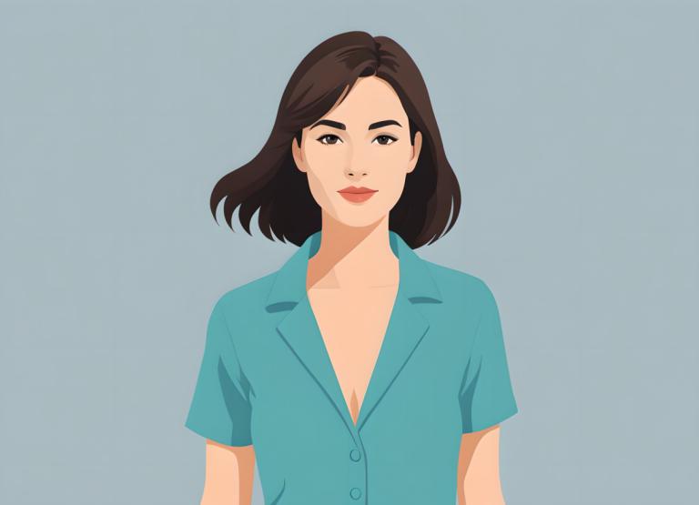 Illustration,Illustration, People, woman, 1girl, solo, shirt, brown hair, simple background