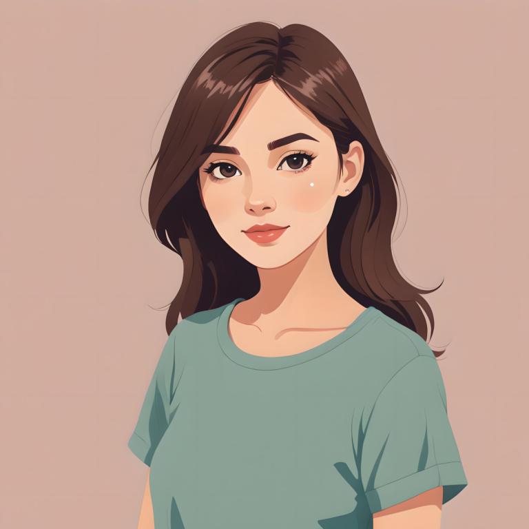 Illustration,Illustration, People, girl, 1girl, solo, brown hair, shirt, simple background, long hair