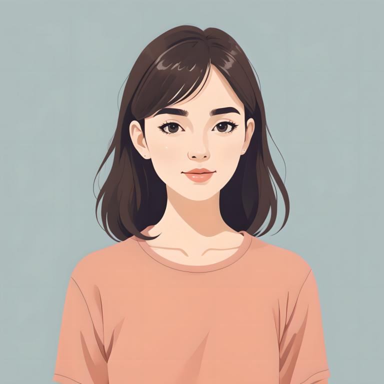 Illustration,Illustration, People, girl, 1girl, solo, shirt, brown hair, simple background, looking at viewer