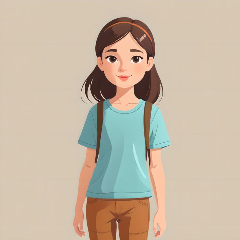 Illustration,Illustration, People, girl, 1girl, solo, shirt, blue shirt, brown hair, simple background