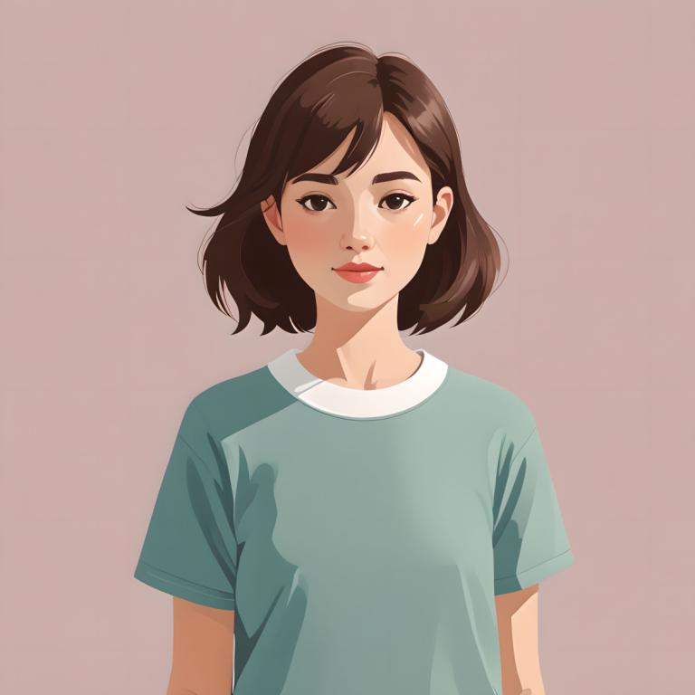 Illustration,Illustration, People, girl, 1girl, solo, shirt, brown hair, looking at viewer, simple background