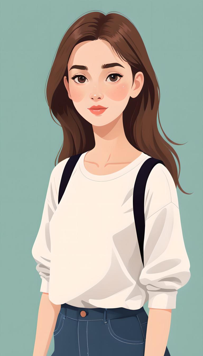 Illustration,Illustration, People, girl, 1girl, solo, brown hair, brown eyes, shirt, looking at viewer