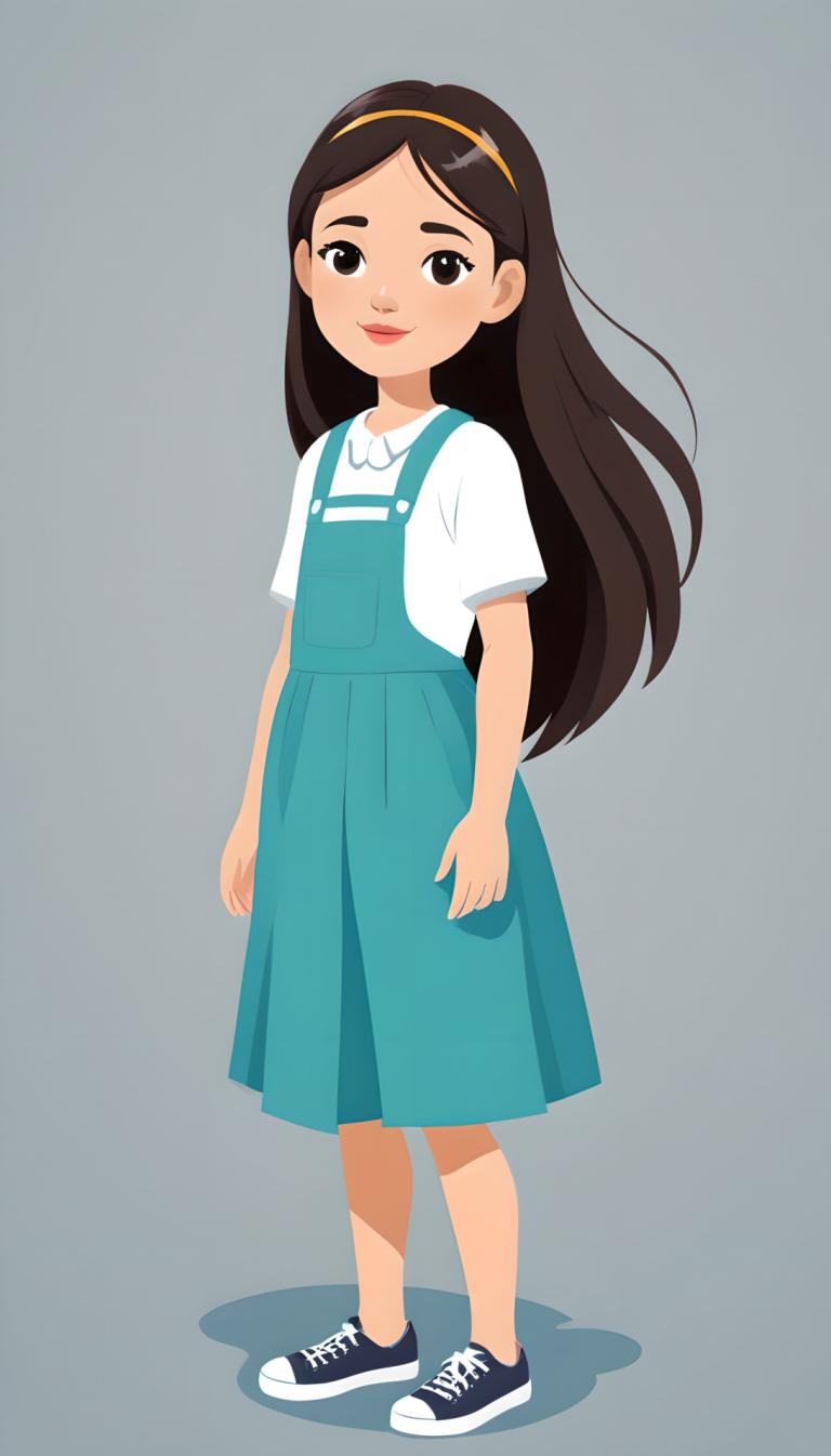 Illustration,Illustration, People, girl, 1girl, solo, long hair, shirt, white shirt, hairband, shoes