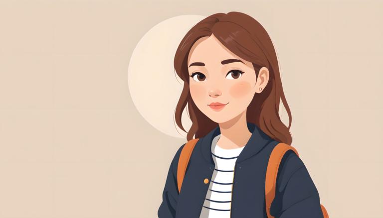 Illustration,Illustration, People, girl, 1girl, solo, brown hair, brown eyes, backpack, shirt