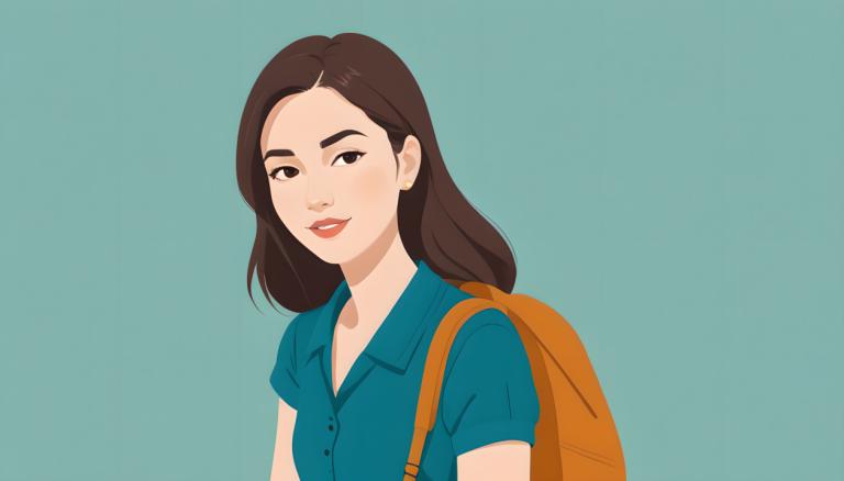 Illustration,Illustration, People, girl, 1girl, solo, shirt, backpack, brown hair, bag, simple background