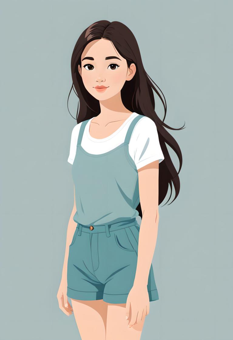 Illustration,Illustration, People, girl, 1girl, solo, long hair, brown hair, brown eyes, shirt