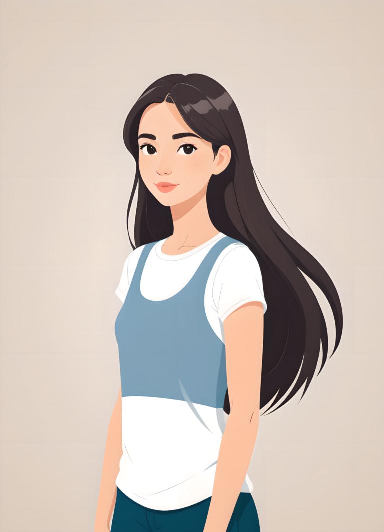 Illustration,Illustration, People, girl, 1girl, solo, long hair, shirt, looking at viewer, simple background