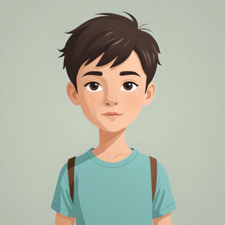 Illustration,Illustration, People, boy, solo, 1boy, male focus, shirt, brown hair, brown eyes, blue shirt