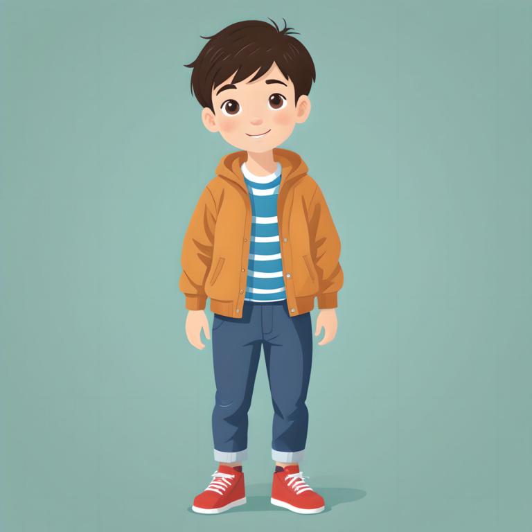 Illustration,Illustration, People, boy, 1boy, male focus, brown eyes, smile, striped shirt, solo, brown hair