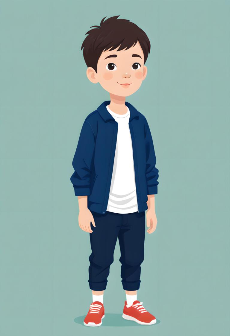 Illustration,Illustration, People, boy, 1boy, male focus, solo, red footwear, shoes, smile, brown hair