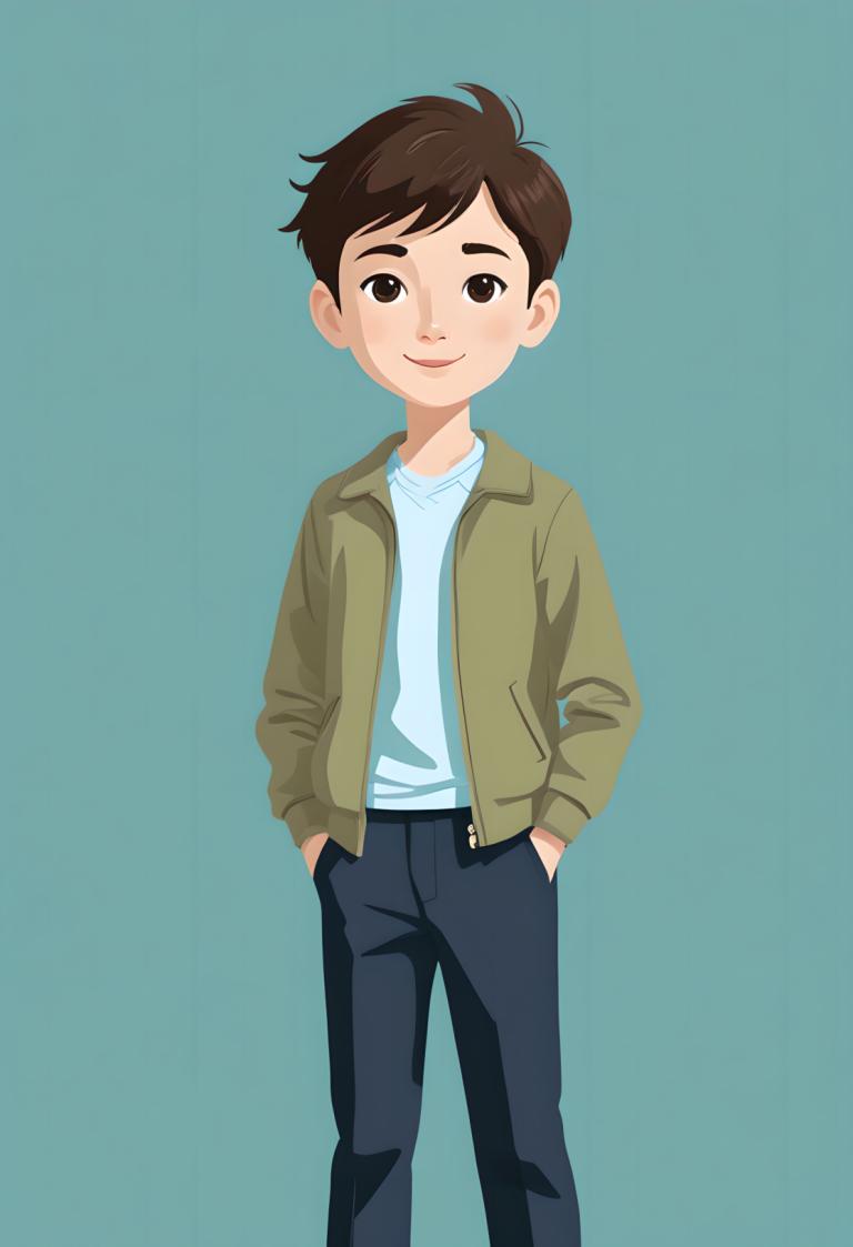 Illustration,Illustration, People, boy, 1boy, male focus, brown hair, solo, brown eyes, smile