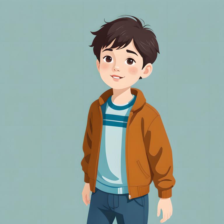 Illustration,Illustration, People, boy, 1boy, male focus, solo, brown eyes, shirt, jacket, simple background