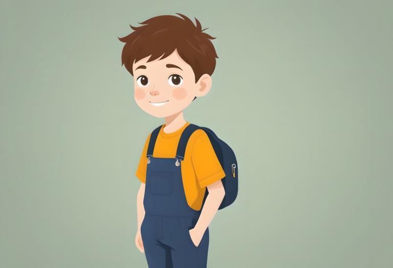 Illustration,Illustration, People, boy, 1boy, shirt, brown hair, backpack, male focus, solo, bag, smile