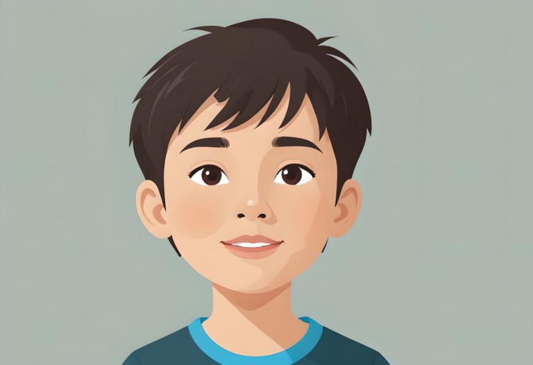 Illustration,Illustration, People, boy, 1boy, male focus, smile, brown eyes, solo, simple background