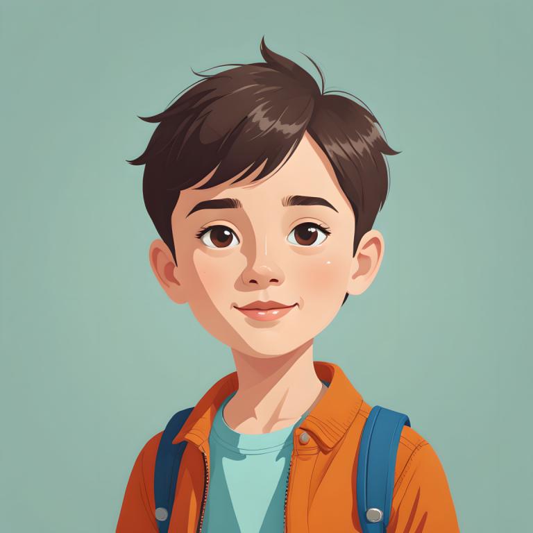 Illustration,Illustration, People, boy, solo, brown hair, brown eyes, simple background, smile, shirt