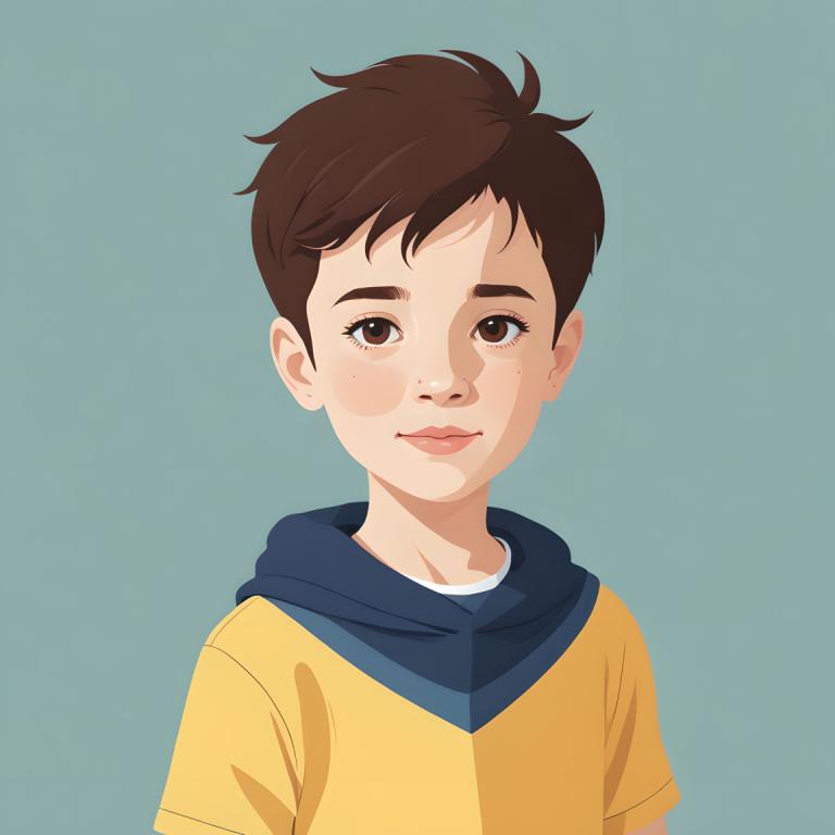 Illustration,Illustration, People, boy, solo, brown hair, brown eyes, simple background, looking at viewer