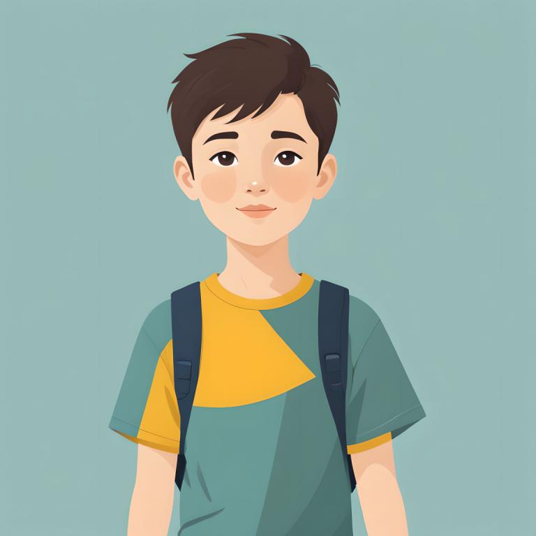 Illustration,Illustration, People, boy, shirt, solo, 1boy, backpack, male focus, brown hair