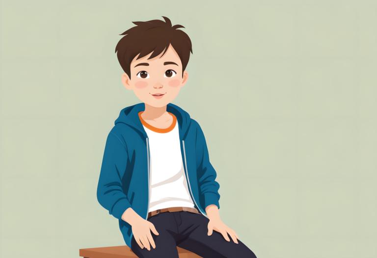 Illustration,Illustration, People, boy, solo, 1boy, male focus, brown hair, brown eyes, sitting, hood