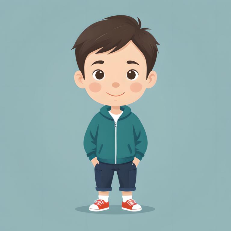 Illustration,Illustration, People, boy, 1boy, male focus, hands in pockets, brown hair, smile, blush stickers