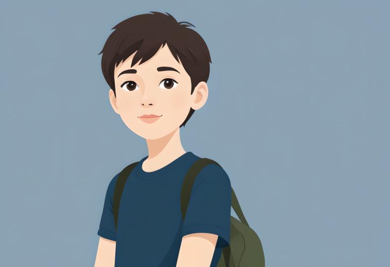 Illustration,Illustration, People, boy, solo, 1boy, male focus, shirt, simple background, bag, brown hair