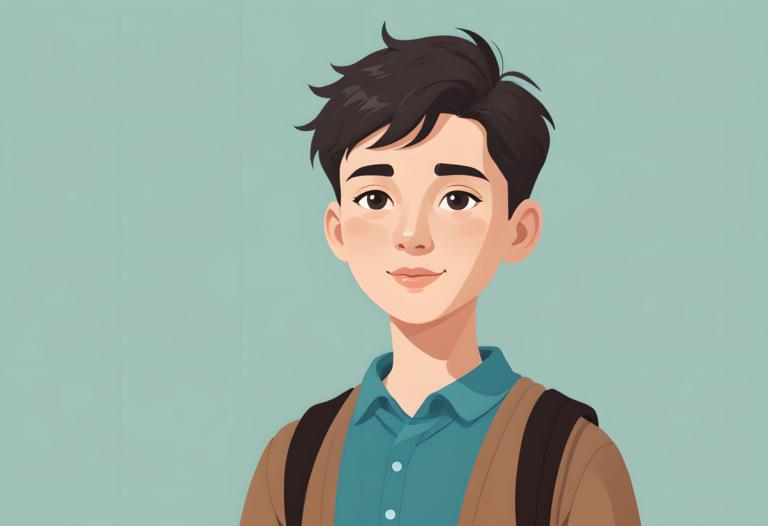 Illustration,Illustration, People, boy, 1boy, male focus, solo, shirt, blue shirt, collared shirt