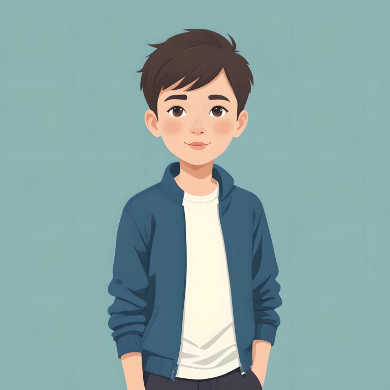 Illustration,Illustration, People, boy, 1boy, male focus, solo, brown eyes, brown hair, hands in pockets