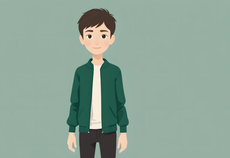 Illustration,Illustration, People, boy, 1boy, solo, male focus, smile, jacket, simple background, brown hair