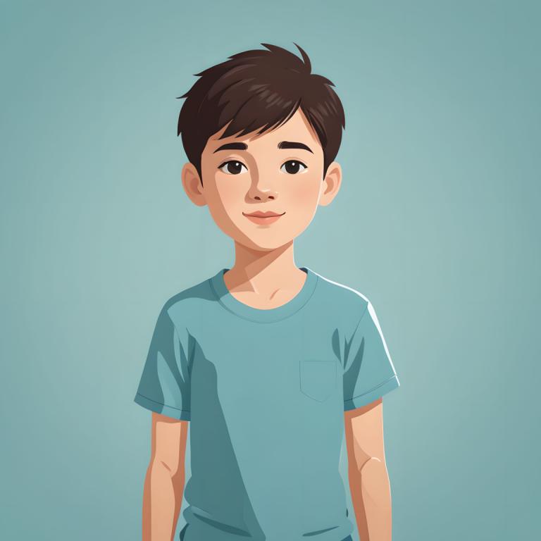 Illustration,Illustration, People, boy, solo, male focus, shirt, 1boy, brown hair, blue shirt