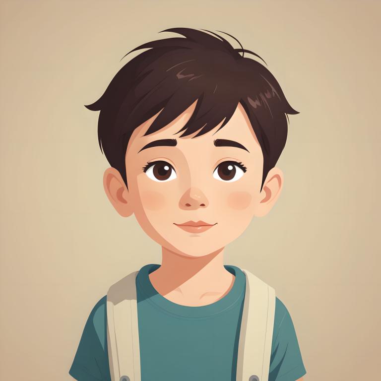 Illustration,Illustration, People, boy, solo, shirt, looking at viewer, brown eyes, blue shirt, brown hair