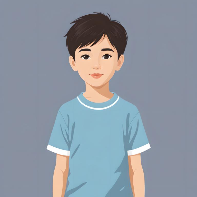 Illustration,Illustration, People, boy, 1boy, solo, male focus, shirt, blue shirt, simple background