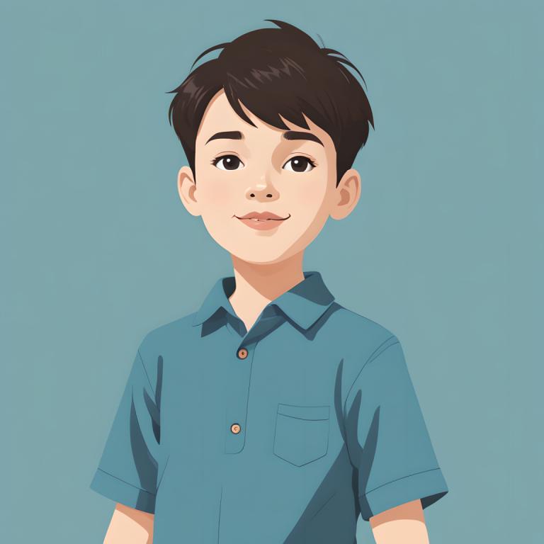 Illustration,Illustration, People, boy, solo, shirt, blue shirt, male focus, 1boy, simple background