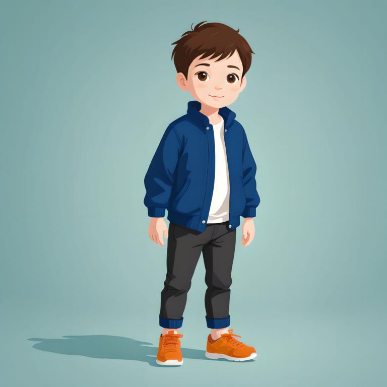 Illustration,Illustration, People, boy, 1boy, male focus, brown hair, brown eyes, solo, jacket, shirt, shoes