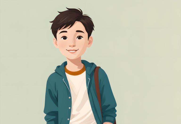 Illustration,Illustration, People, boy, 1boy, male focus, solo, smile, simple background, upper body, jacket