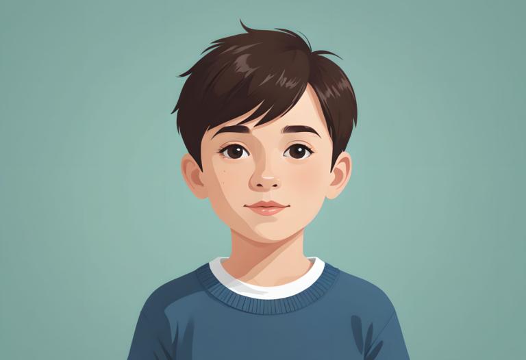 Illustration,Illustration, People, boy, solo, brown hair, looking at viewer, simple background, brown eyes