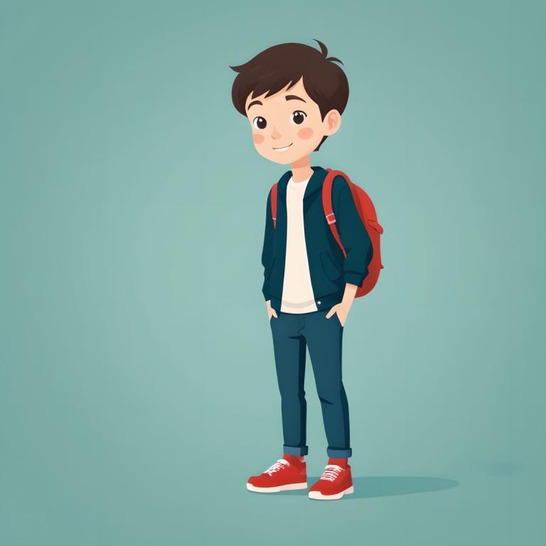 Illustration,Illustration, People, boy, backpack, 1boy, male focus, bag, solo, hands in pockets