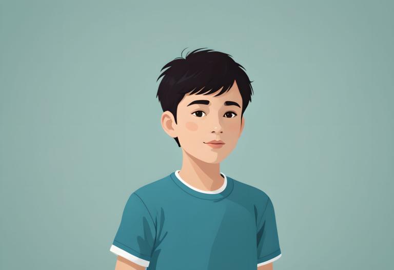 Illustration,Illustration, People, boy, solo, 1boy, male focus, shirt, black hair, blue shirt