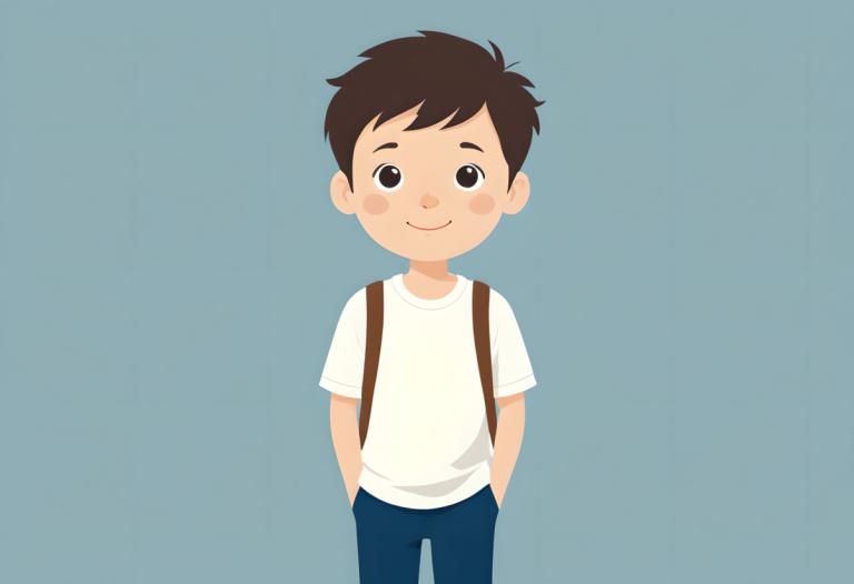 Illustration,Illustration, People, boy, 1boy, solo, male focus, simple background, smile, backpack