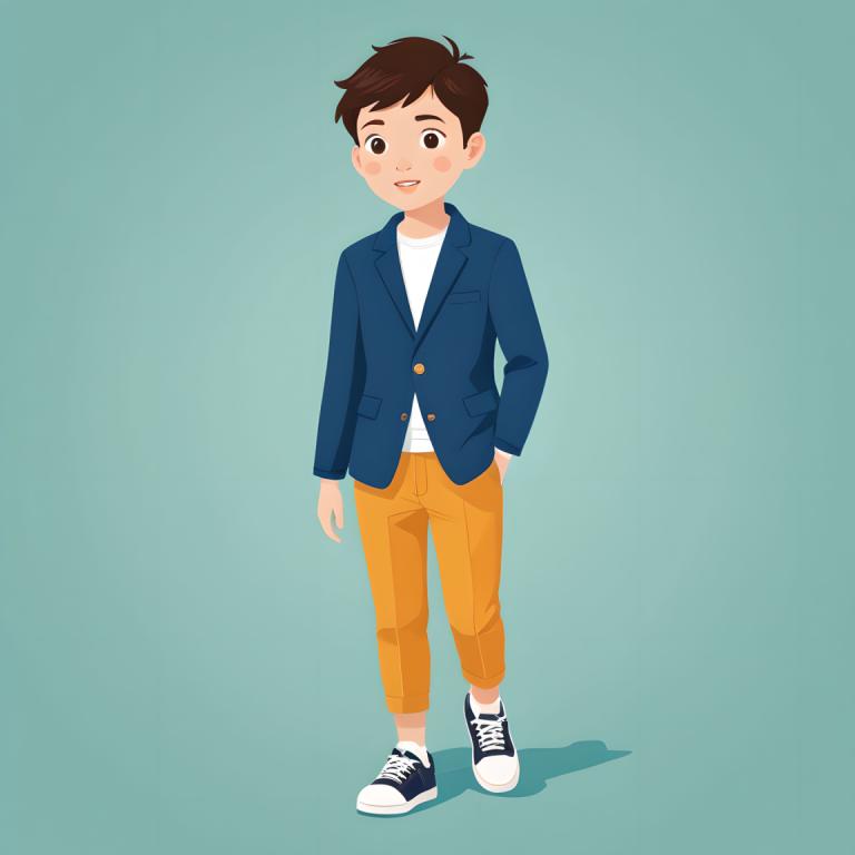 Illustration,Illustration, People, boy, 1boy, solo, male focus, brown hair, brown eyes, shoes, hand in pocket