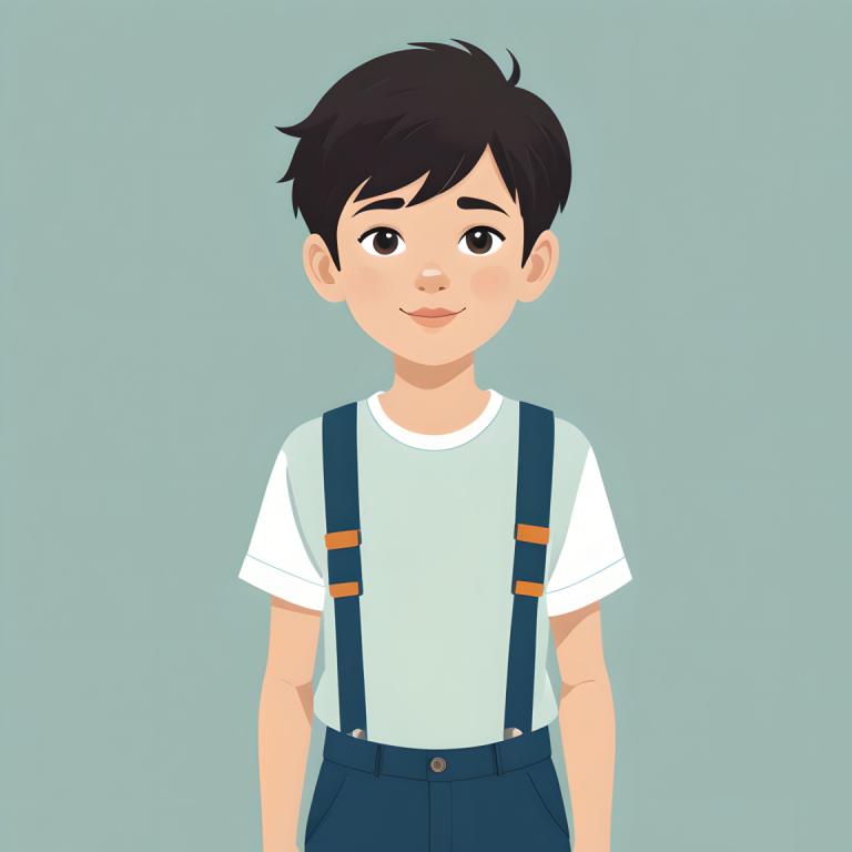 Illustration,Illustration, People, boy, solo, 1boy, shirt, male focus, simple background, black hair, smile