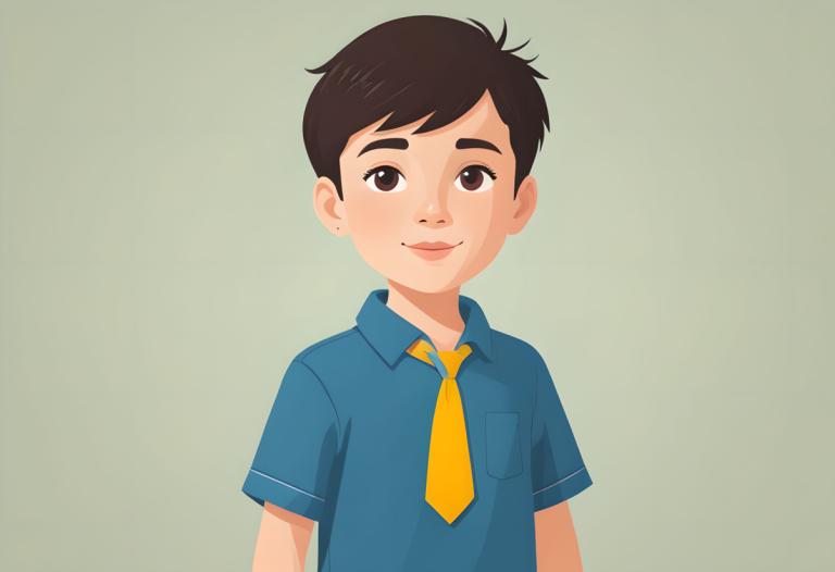 Illustration,Illustration, People, boy, solo, 1boy, male focus, yellow necktie, necktie, shirt, blue shirt