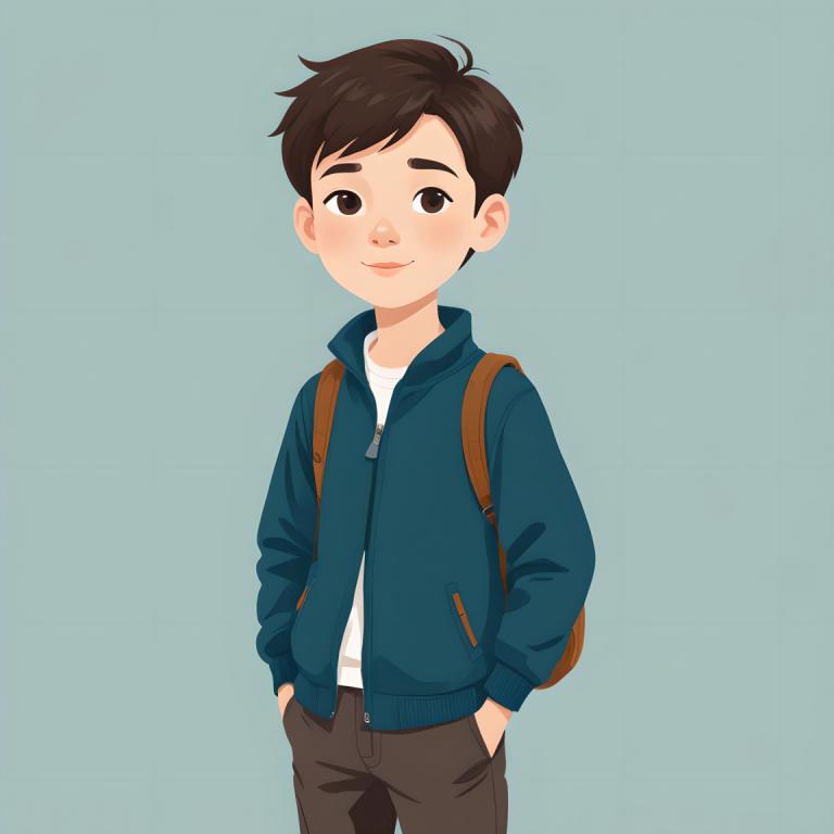 Illustration,Illustration, People, boy, 1boy, male focus, solo, brown hair, hands in pockets, brown eyes