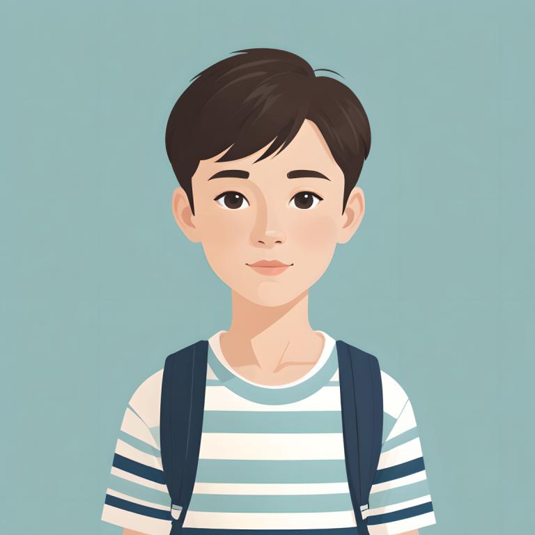 Illustration,Illustration, People, boy, shirt, solo, striped shirt, striped, simple background, brown hair