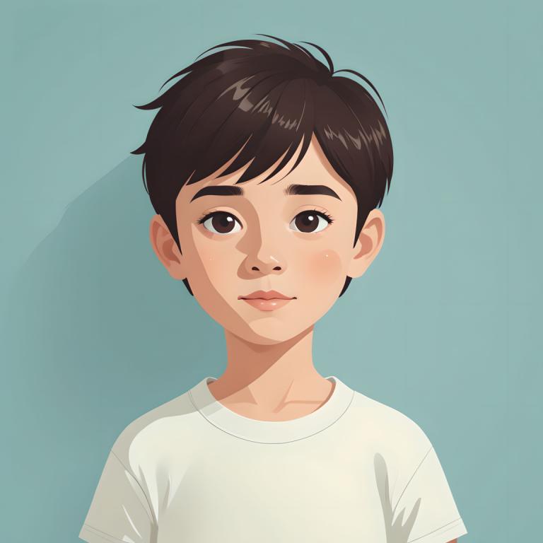 Illustration,Illustration, People, boy, solo, 1girl, shirt, brown hair, short hair, brown eyes