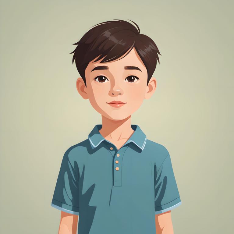 Illustration,Illustration, People, boy, solo, shirt, blue shirt, male focus, 1boy, looking at viewer